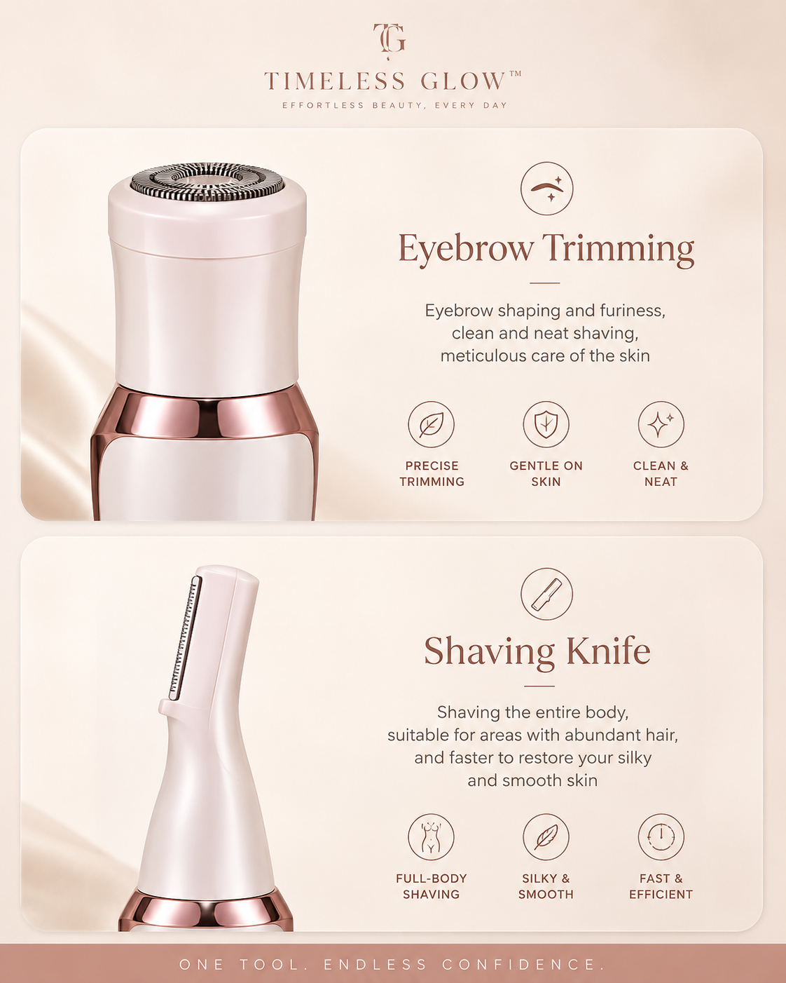 Timeless Glow 4-in-1 Ladies' Electric Epilator & Multi-Function Beauty Razor